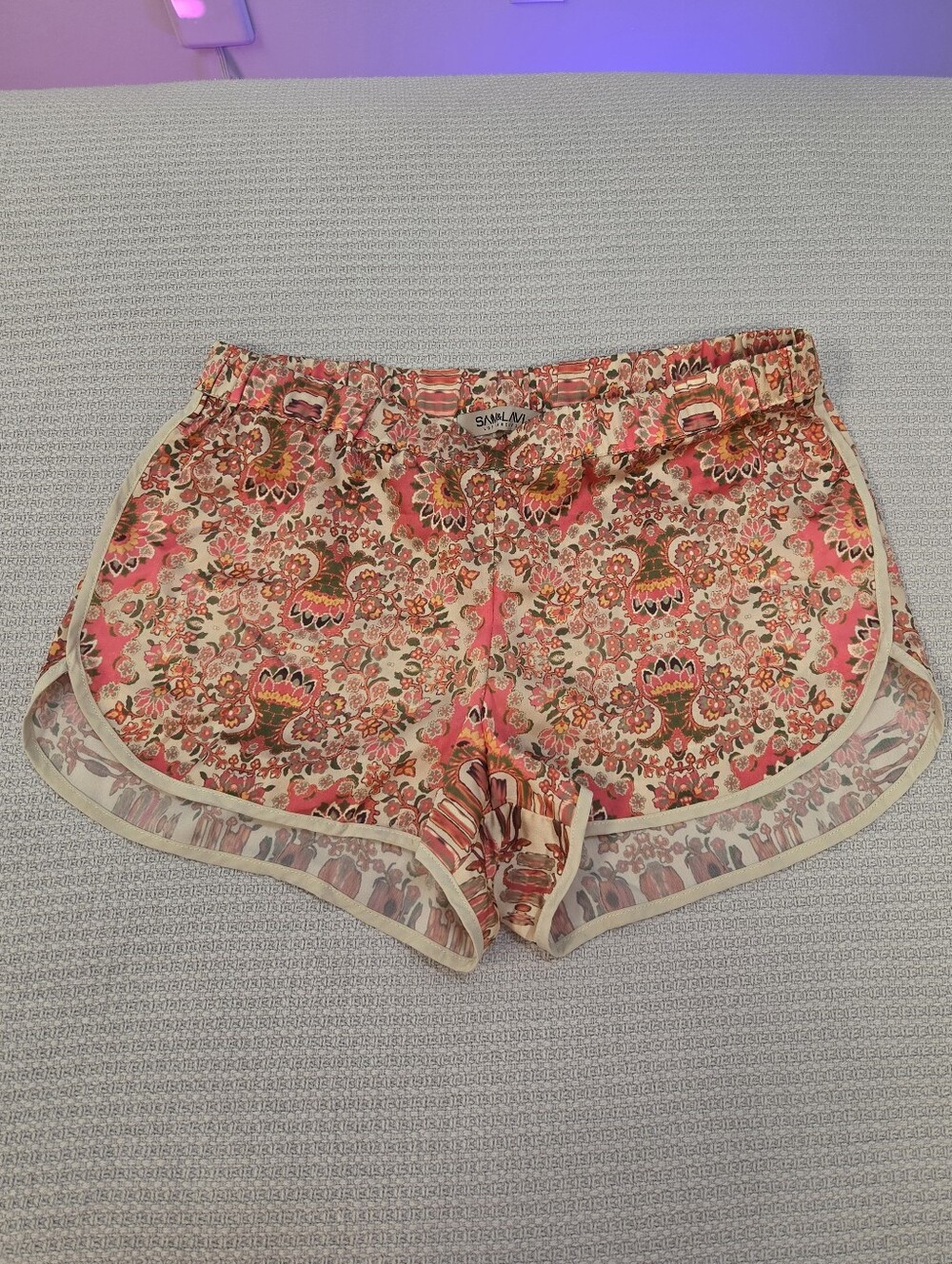 Sam & Lavi Pink Floral Satin Athletic Shorts